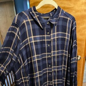 Long sleeved blue plaid shirt
